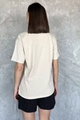 Taş Bisiklet Yaka Baskılı Taşlı Kadın Tişört - 1