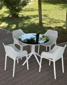Beyaz Royal Rattan Yuvarlak Camlı Masa Takımı 4 Kişilik Camlı Balkon Teras Bahçe Masa Takımı A Plus - 1