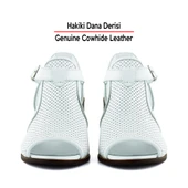 Erkan Saçmacı Elena Beyaz Hakiki Dana Derisi Delik Detaylı Kalın Topuklu Rahat Günlük Sandalet - 4