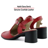 Erkan Saçmacı Elena Kırmızı Hakiki Dana Derisi Delik Detaylı Kalın Topuklu Rahat Günlük Sandalet - 5