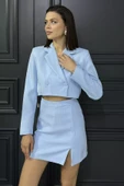 Bebemavisi Çizgili Crop Top Ceket Şort Etek İkili Takım - 2