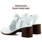 Erkan Saçmacı Elena Beyaz Hakiki Dana Derisi Delik Detaylı Kalın Topuklu Rahat Günlük Sandalet - 5