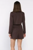 Kahve Çizgili Crop Top Ceket Şort Etek İkili Takım - 3