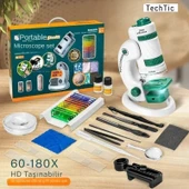 TechTic Dijital Mikroskop Seti 60-180x Büyütme El Mini Eğitici Çocuk Mikroskobu 21 Parça Eğitici Set - 1