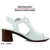 Erkan Saçmacı Elena Beyaz Hakiki Dana Derisi Delik Detaylı Kalın Topuklu Rahat Günlük Sandalet - 2