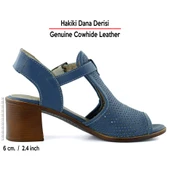 Erkan Saçmacı Elena Mavi Hakiki Dana Derisi Delik Detaylı Kalın Topuklu Rahat Günlük Sandalet - 2