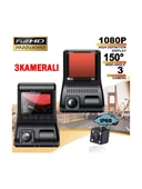 1080P Full Hd 3 Kameralı Hafıza Kartına Kayıtlı Hareket Algılamalı Araç Kamerası thumbnail 2