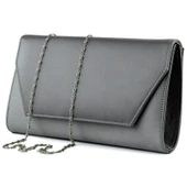 Erkan Saçmacı Antrasit Saten Zincir Askılı Manyetik Kapaklı İç Cepli Zarif Abiye El Çantası - 1