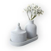 Dekoratif Vazo ve kokulu Mum Seti Beyaz Sunumluklu thumbnail 2