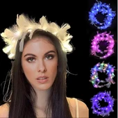 Led Işıklı RGB 3 Fonksiyonlu Otrişli Parti Tacı Beyaz Renk - 1