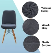 Mucit Home  ,Oval Sandalye Kılıfı .Bambu Kareli Kumaş Esnek Lastikli Antrasit -6 adet - 3