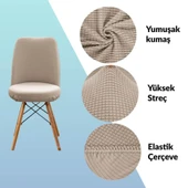 Mucit Home  Oval Sandalye Kılıfı ,Bambu Kareli Kumaş Esnek Lastikli, açık kahverengi 6 Adet - 2