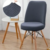 Mucit Home  ,Oval Sandalye Kılıfı .Bambu Kareli Kumaş Esnek Lastikli Antrasit -6 adet - 2