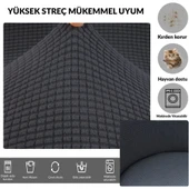 Mucit Home  ,Oval Sandalye Kılıfı .Bambu Kareli Kumaş Esnek Lastikli Antrasit -6 adet - 4