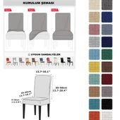 Mucit Home  Bambu Kareli Kumaş Esnek Lastikli Sandalye Kılıfı Örtüsü Likralı  6 ADET - 3