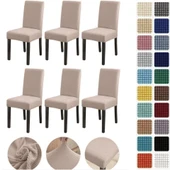 Mucit Home  Bambu Kareli Kumaş Esnek Lastikli Sandalye Kılıfı Örtüsü Likralı   sandelye kılıf  Taş  6 Adet - 1