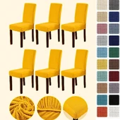 Mucit Home  Bambu Kareli Kumaş Esnek Lastikli Sandalye Kılıfı Örtüsü Likralı  6 ADET - 1