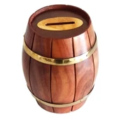 Maun Ağacından Dekoratif Ahşap Fıçı Kumbara - 1