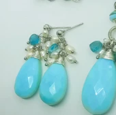 2152 Faset kesim mavi Opal doğal İnci Apatit el yapımı küpe - 4