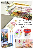 12 Renk Brons Sulu Boya 25x35 cm Telli Spralli Resim Defteri Resim Paleti Resim Fırçası Temizleme Kabı Suluboya Okul - 1