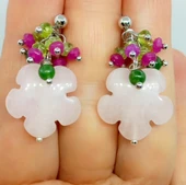 2150 Pembe kuvars el oyması küpe - 2