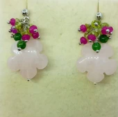 2150 Pembe kuvars el oyması küpe - 5