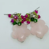 2150 Pembe kuvars el oyması küpe - 1