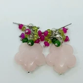 2150 Pembe kuvars el oyması küpe - 4