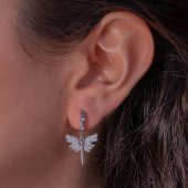 Melek Tasarımlı Beyaz Zirkon Taşlı Sallantılı Gümüş Küpe thumbnail 1