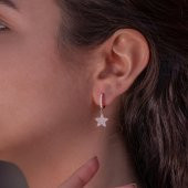 Yıldız Tasarımlı Rose Kaplama Sallantılı  925 Ayar Gümüş Küpe - 2