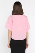 Pembe Kadın Çift Cepli Kısa Kol Gömlek - 3