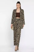 Leopar Desen Kadın Leopar Desenli Kimono Pantolon İkili Takım - 2