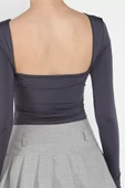 Füme Kadın Sırt Dekolteli Alttan Çıtçıtlı Bodysuit - 4