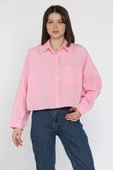Pembe Kadın Tek Cepli Yarasa Kol Gömlek - 1