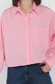 Pembe Kadın Tek Cepli Yarasa Kol Gömlek - 4