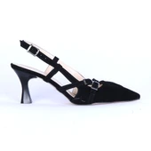 Moda Ayakkabı 165 Siyah Süet Kadın 7Cm Topuklu Ayakkabı - 1