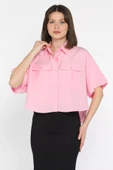 Pembe Kadın Çift Cepli Kısa Kol Gömlek - 1