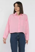 Pembe Kadın Tek Cepli Yarasa Kol Gömlek - 2