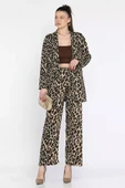 Leopar Desen Kadın Leopar Desenli Kimono Pantolon İkili Takım - 1