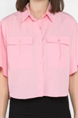 Pembe Kadın Çift Cepli Kısa Kol Gömlek - 4