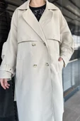 Taş Kadın Bel Kuşaklı Yırtmaçlı Oversize Trençkot - 4