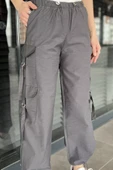 Füme Kadın Bel Lastikli Kargo Cepli Paraşüt Kumaş Pantolon - 3
