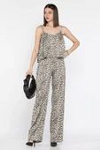Leopar Desen Leopar Desenli İp Askılı Saten Bluz Pantolon İkili Takım - 1