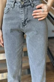 Antrasit Kadın Yüksek Bel Mom Jeans Kot Pantolon - 4