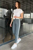 Füme Bel Ve Paça Lastikli Yan Şeritli Kadın Eşofman Altı - 1