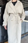 Taş Kadın Bel Kuşaklı Yırtmaçlı Oversize Trençkot - 3
