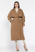 Vizon Kadın Bel Kuşaklı Yırtmaçlı Oversize Trençkot - 1