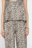 Leopar Desen Leopar Desenli İp Askılı Saten Bluz Pantolon İkili Takım - 4