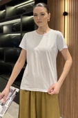 Beyaz Kadın Bisiklet Yaka Basic Tişört - 2