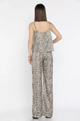 Leopar Desen Leopar Desenli İp Askılı Saten Bluz Pantolon İkili Takım - 3